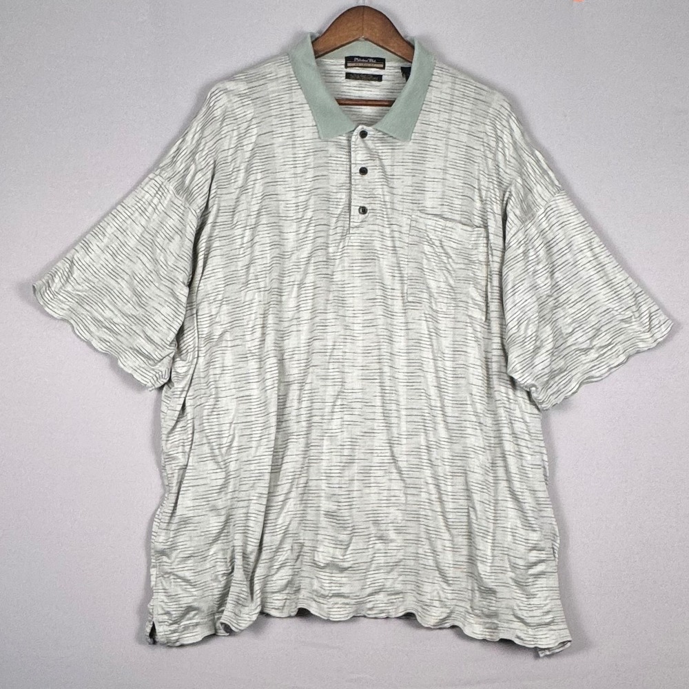 Palmland Club Polo Shirt Mens 2X Green Striped NWOT Textured Mercerized Cotton